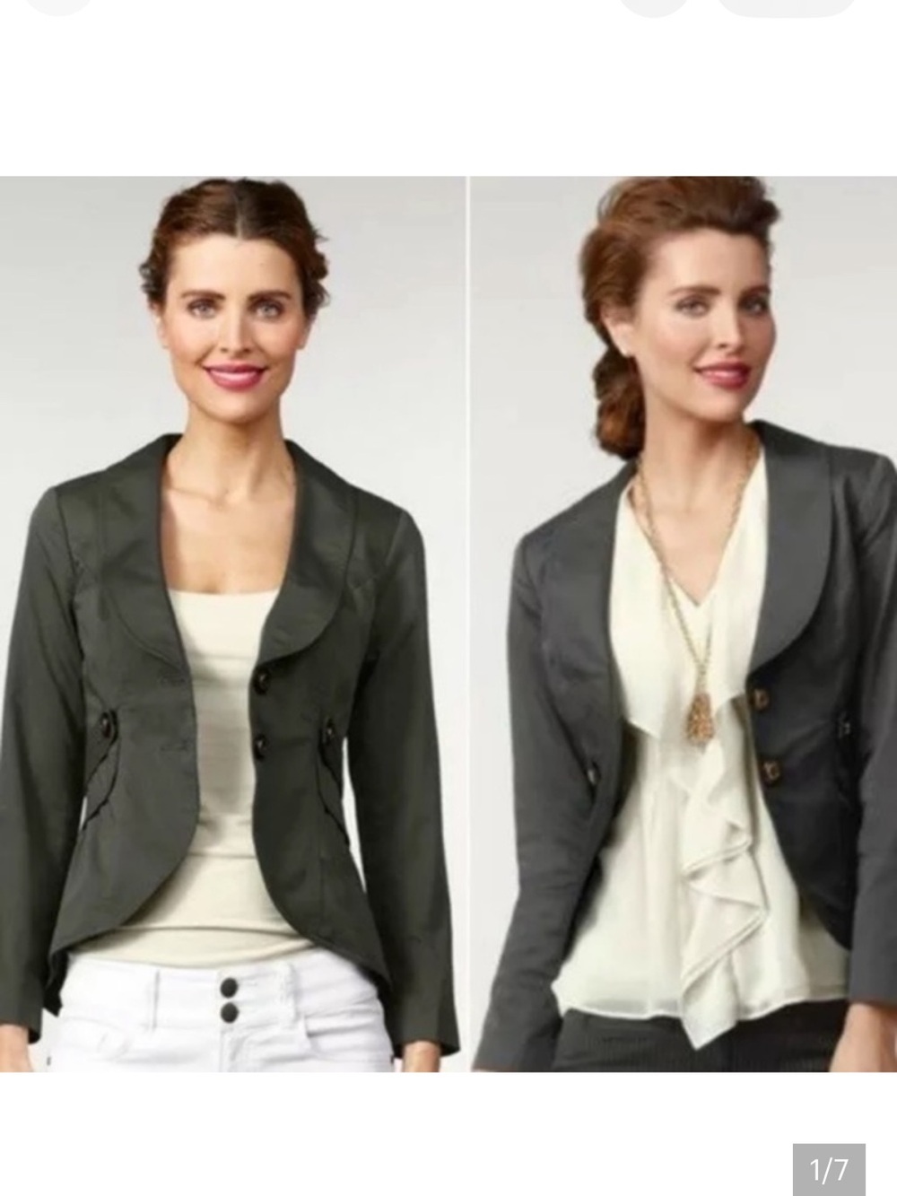 CAbi Work It 2 Button Blazer 769 Flap Pocket Career  Charcoal Gray size 12